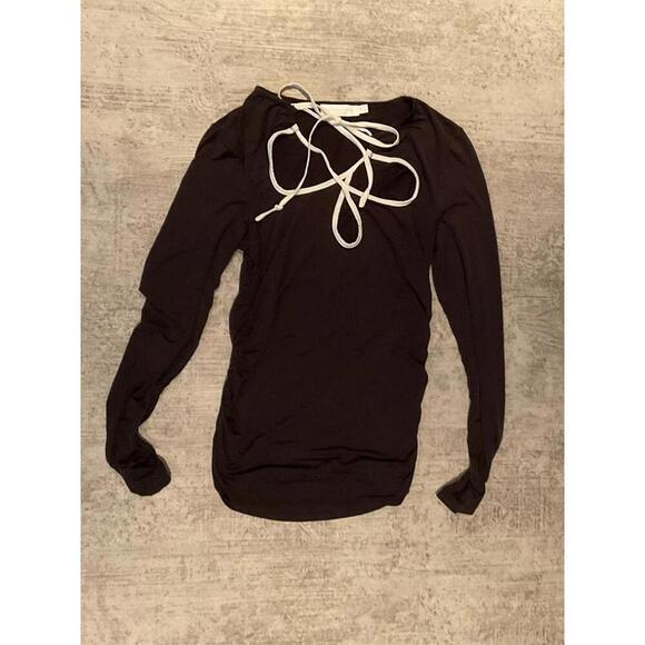 Jonathan Simkhai Flower Tie Flower Black w White Trim Stretch top sz M - Picture 1 of 5